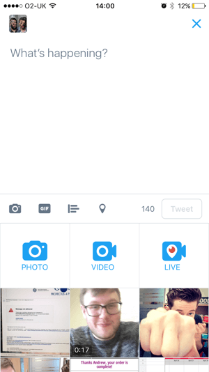 Utwórz nowy tweet i dotknij ikony na żywo.