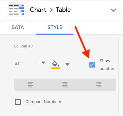 Użyj Google Data Studio, aby przeanalizować swoje reklamy na Facebooku, krok 23, opcja wyświetlania liczby dla każdego wskaźnika