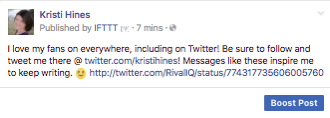 Tak wygląda polubiony tweet udostępniony na Twojej stronie na Facebooku za pośrednictwem IFTTT.