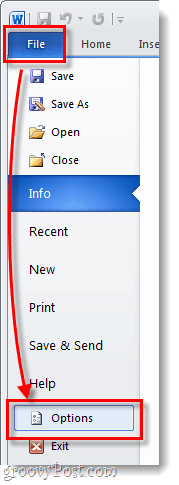 Opcje plików Microsoft Office 2010
