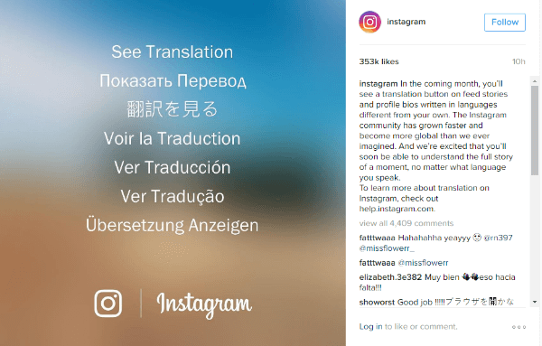 przycisk tłumaczenia instagram