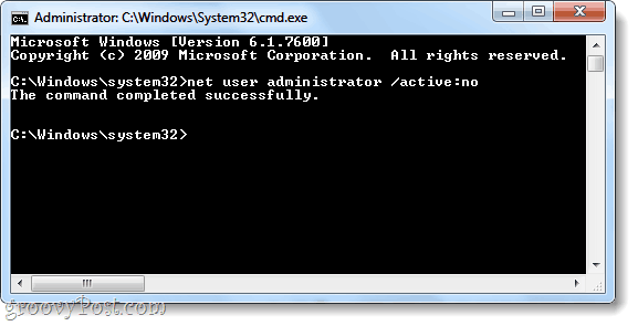 polecenie net user, aby dezaktywować konto administratora systemu Windows 7