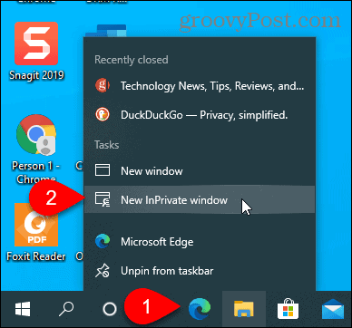 Wybierz ikonę Nowe okno InPrivate w Edge na pasku zadań