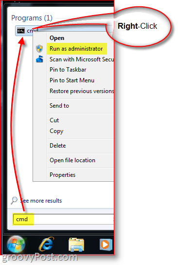 Uruchom CMD - wiersz polecenia systemu Windows jako administrator, klikając prawym przyciskiem myszy