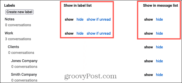 Pokaż lub ukryj etykiety w Gmailu