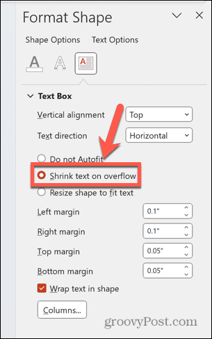 powerpoint zmniejsz tekst przy przepełnieniu