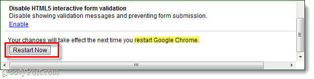uruchom ponownie Chrome, aby zapisać zmiany