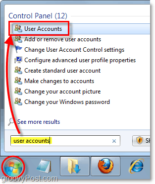 otwórz panel sterowania kont użytkowników w Windows 7