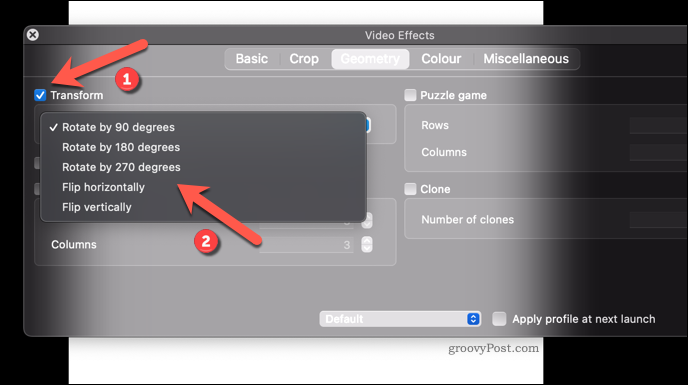 Stosowanie efektu rotacji wideo do VLC na Macu