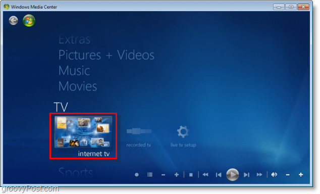 Windows 7 Media Center - kliknij telewizję internetową
