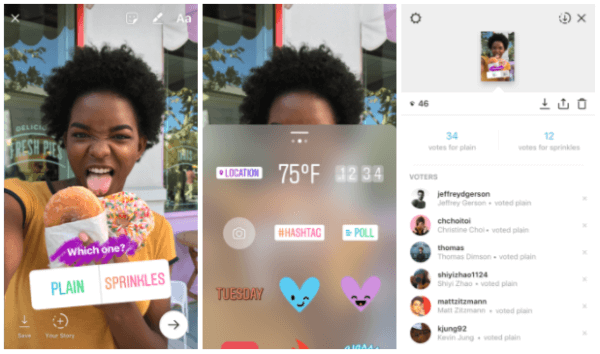 Instagram wprowadził nową interaktywną naklejkę ankiety, która pozwala użytkownikom zadawać pytania i wyświetlać wyniki od znajomych i obserwujących podczas głosowania w czasie rzeczywistym. 