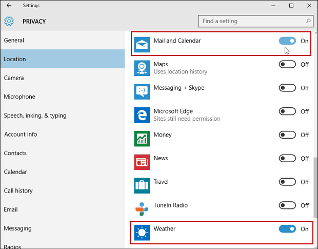 Ustawienia systemu Windows 10 Prywatność