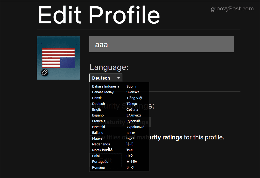 Edytuj język profili