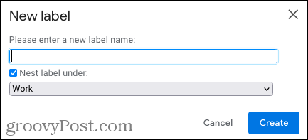 Utwórz zagnieżdżoną etykietę w Gmailu