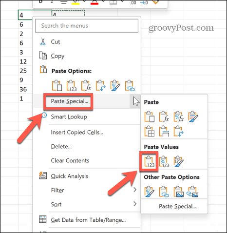 Excel wklej specjalne wartości