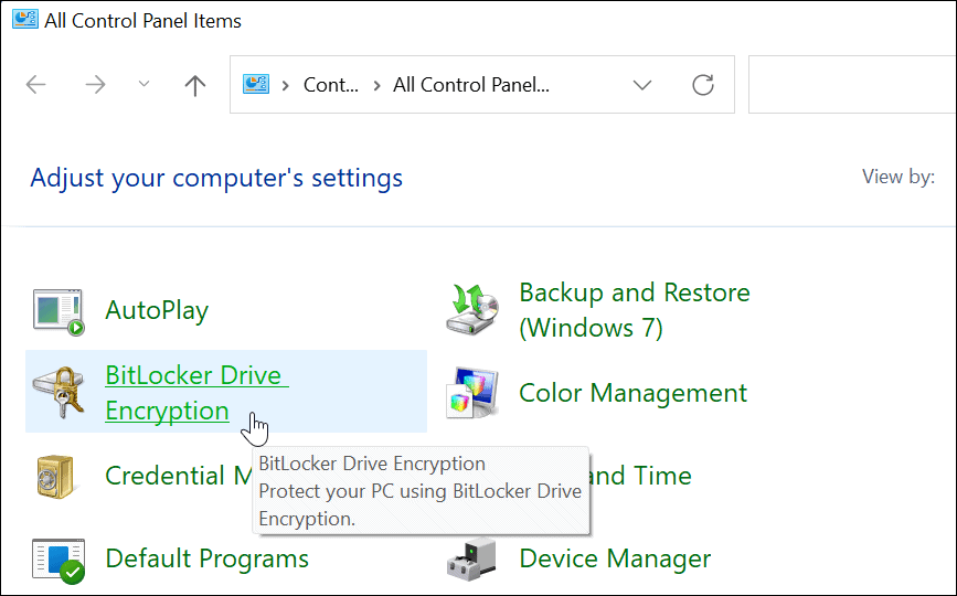 Panel sterowania BitLocker