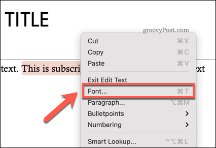 Dostęp do menu opcji czcionek w programie PowerPoint na komputerze Mac