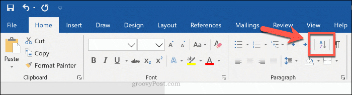 Przycisk sortowania w programie Word