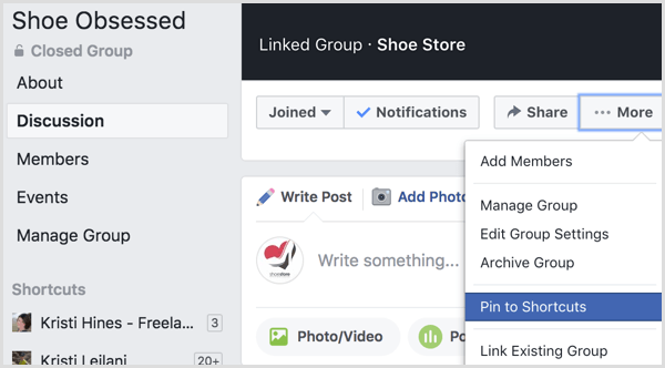 Facebook dodaj grupę do skrótów