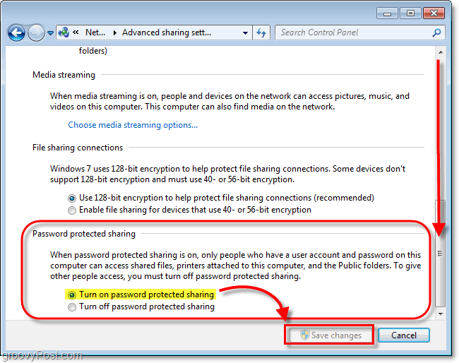 włącz ochronę hasłem lokalnie udostępnianych plików w Windows 7