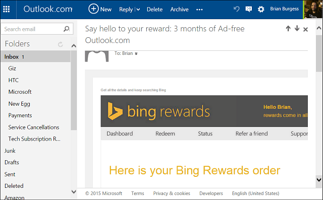 Uzyskaj Oultook.com bez reklam przez cały rok z nagrodami Bing