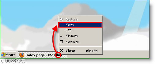 Zrzut ekranu systemu Windows XP - Przenieś okno