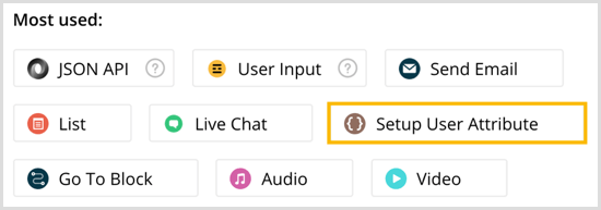 Wybierz Skonfiguruj atrybut użytkownika w Chatfuel.