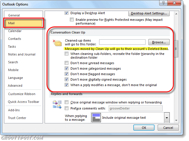 Jak wyczyścić foldery i konwersacje programu Outlook 2010