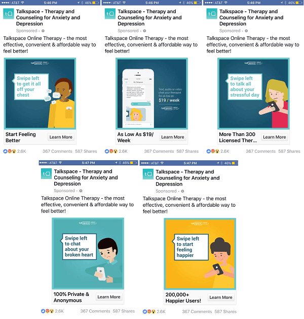 talkspace facebook reklama karuzela