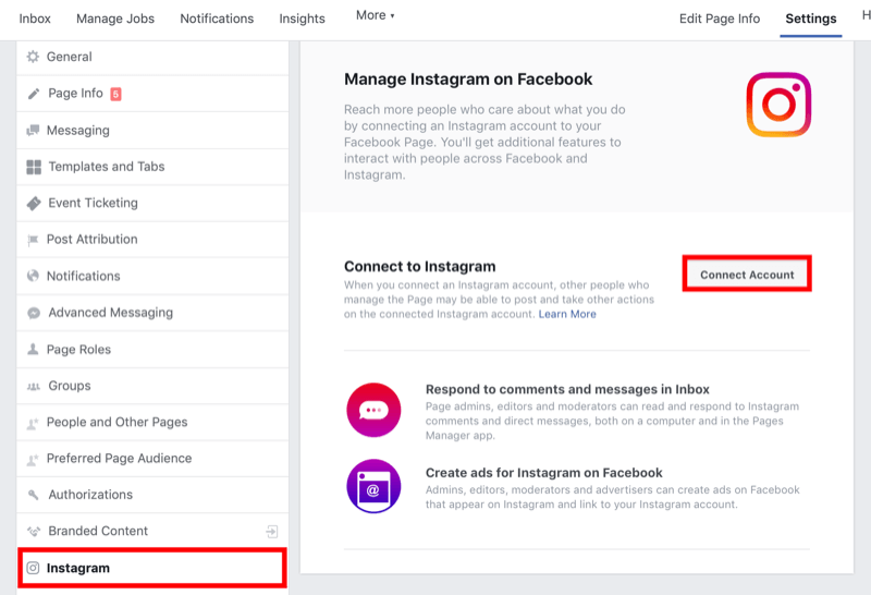 jak połączyć stronę na Facebooku z kontem biznesowym na Instagramie w ustawieniach strony na Facebooku