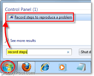 kliknij kulę startową systemu Windows 7 i wyszukaj kroki nagrywania