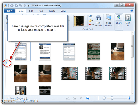 Ukryj / pokaż panel nawigacyjny galerii fotografii Windows Live