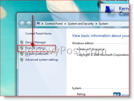 Windows 7 - Otwórz Konfiguracja ustawień zdalnych dla RDP