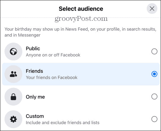 opcje odbiorców na Facebooku