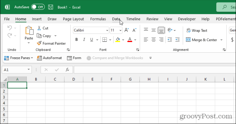 menu danych programu Excel