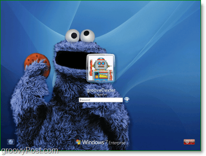 Windows 7 z moim ulubionym tłem Cookie Monster z sezamem