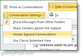 Ustawienia konwersacji w programie Outlook 2010