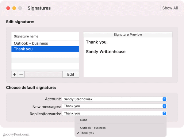 Wybierz domyślny podpis w Outlooku