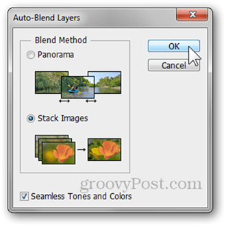 automatyczne mieszanie warstw opcje odcienie bez szwu kolory samouczek fotografii w Photoshopie