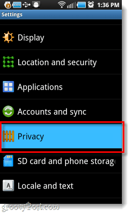 menu ustawień prywatności Androida