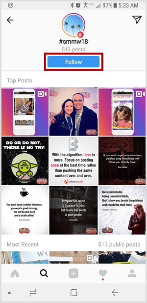 Instagram śledzi hashtag