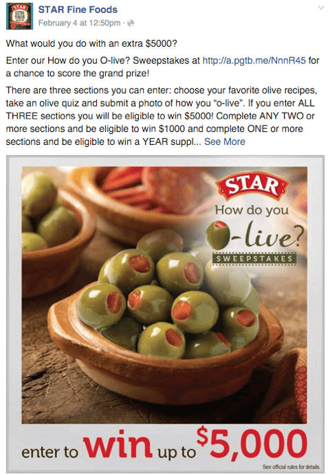post konkursowy na facebooku z gwiazdami oliwek