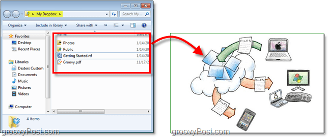 Zrzut ekranu Dropbox - folder Dropbox jest częścią chmury
