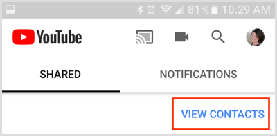 Wyświetl link do kontaktów na karcie Udostępnij w aplikacji mobilnej YouTube