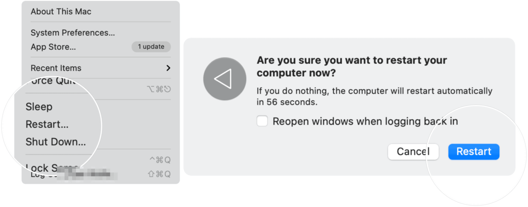 Napraw iMessage Notifications Ponowne uruchomienie komputera Mac