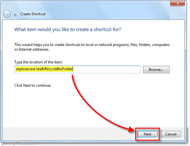 dodaj rozszerzenie półki przeglądarki bin jako skrót do systemu Windows 7