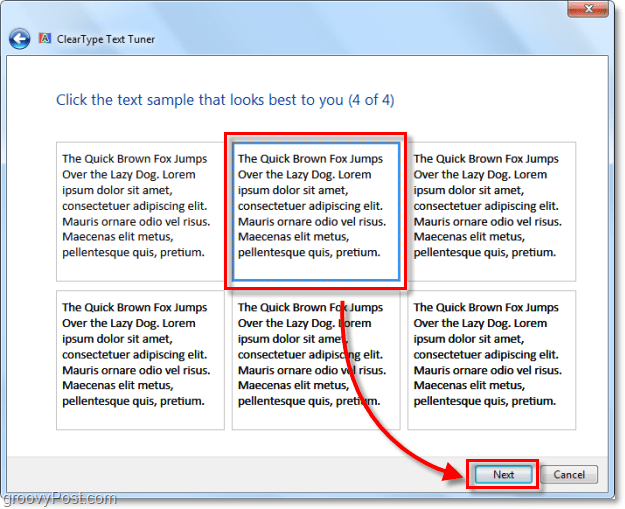 krok 4 kalibracji clearType w Windows 7
