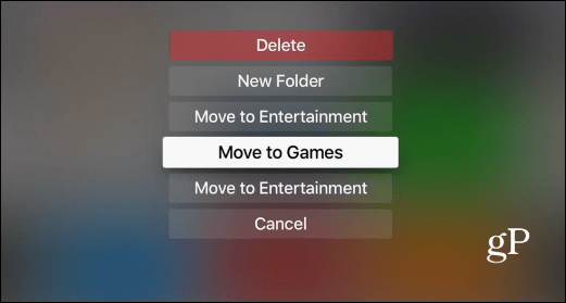 opcje folderów Apple TV