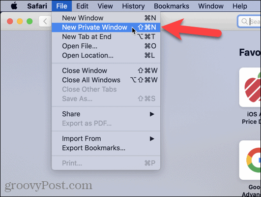 Wybierz Nowe prywatne okno w Safari na Macu