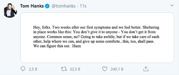 Tom Hanks wyzdrowiał